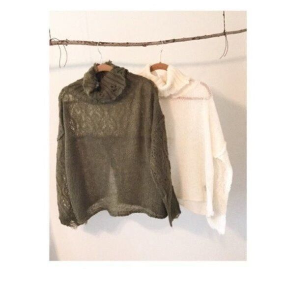 𝅺open Weave Turtleneck Sweater In Olive - Picture 8 of 13